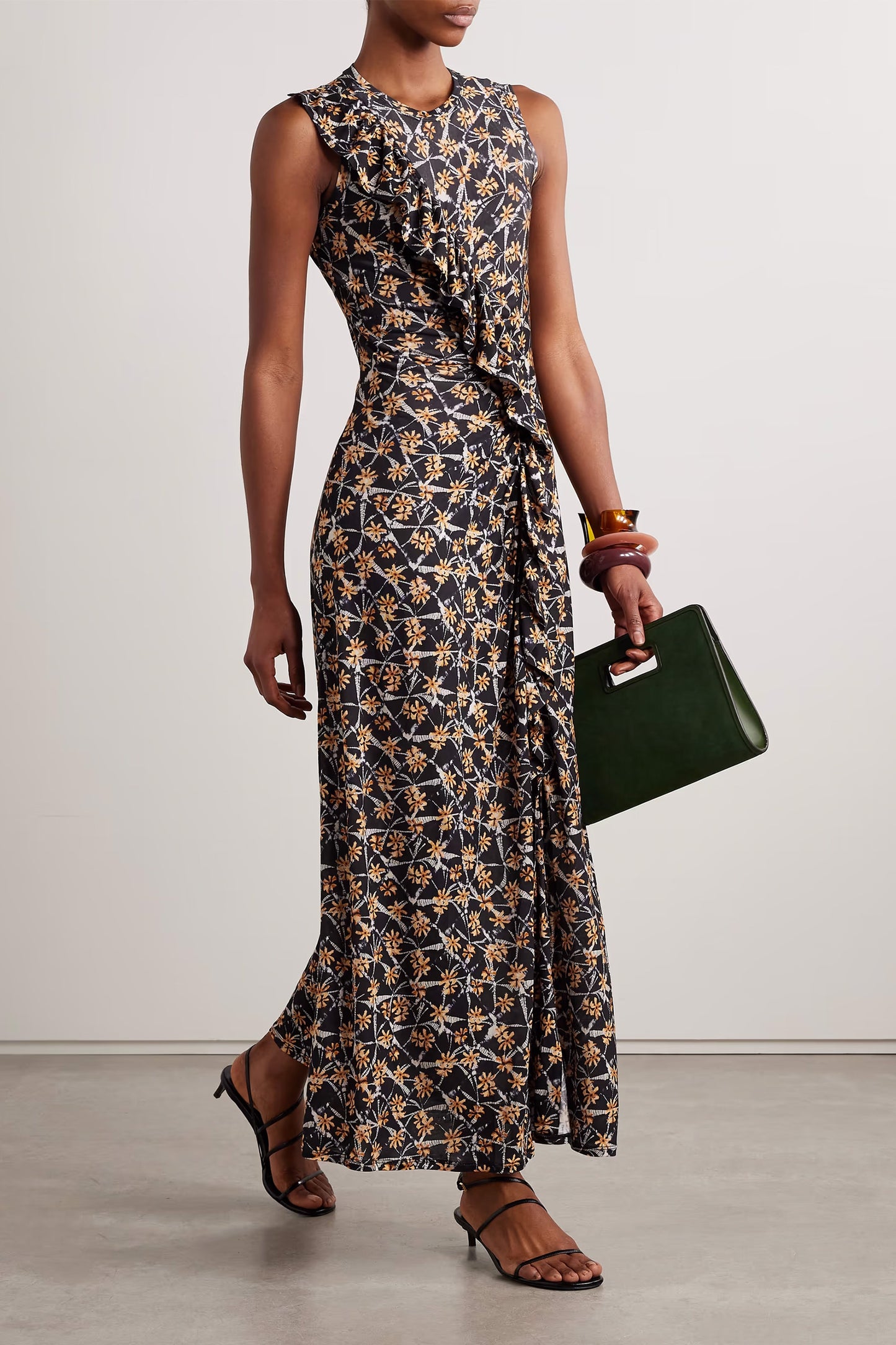 Elise Ruffled Printed Lyocell-jersey Midi Dress