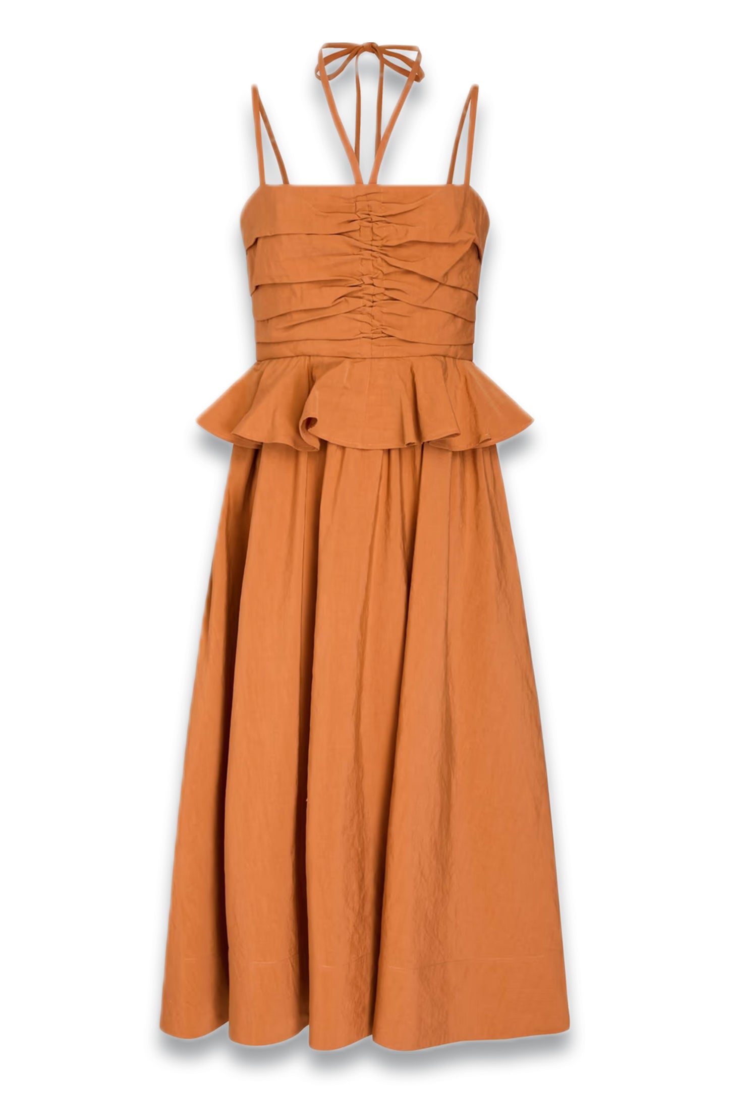 Anastasia ruched cotton, linen and silk-blend midi dress