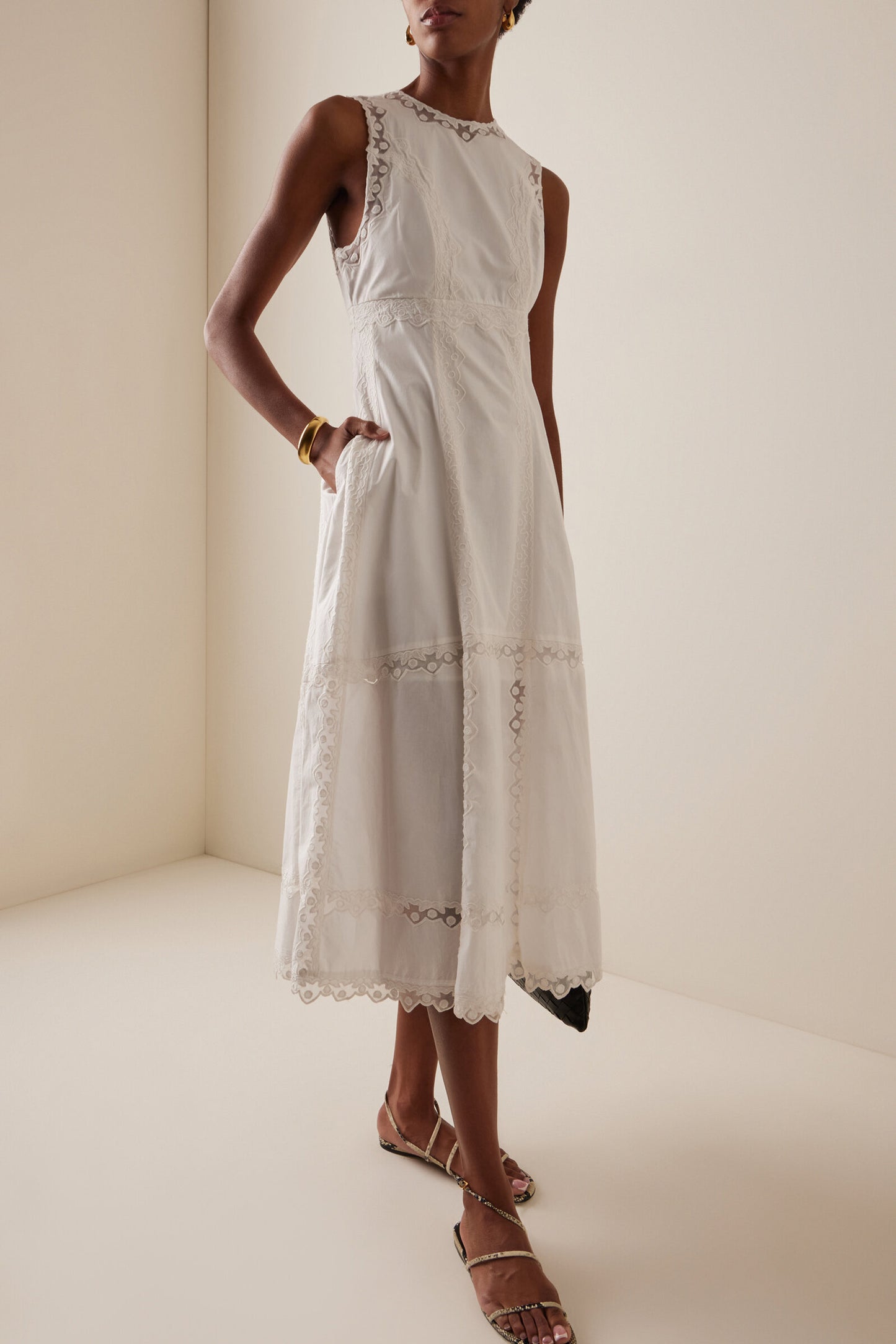 Anela Embroidered Cotton Midi Dress
