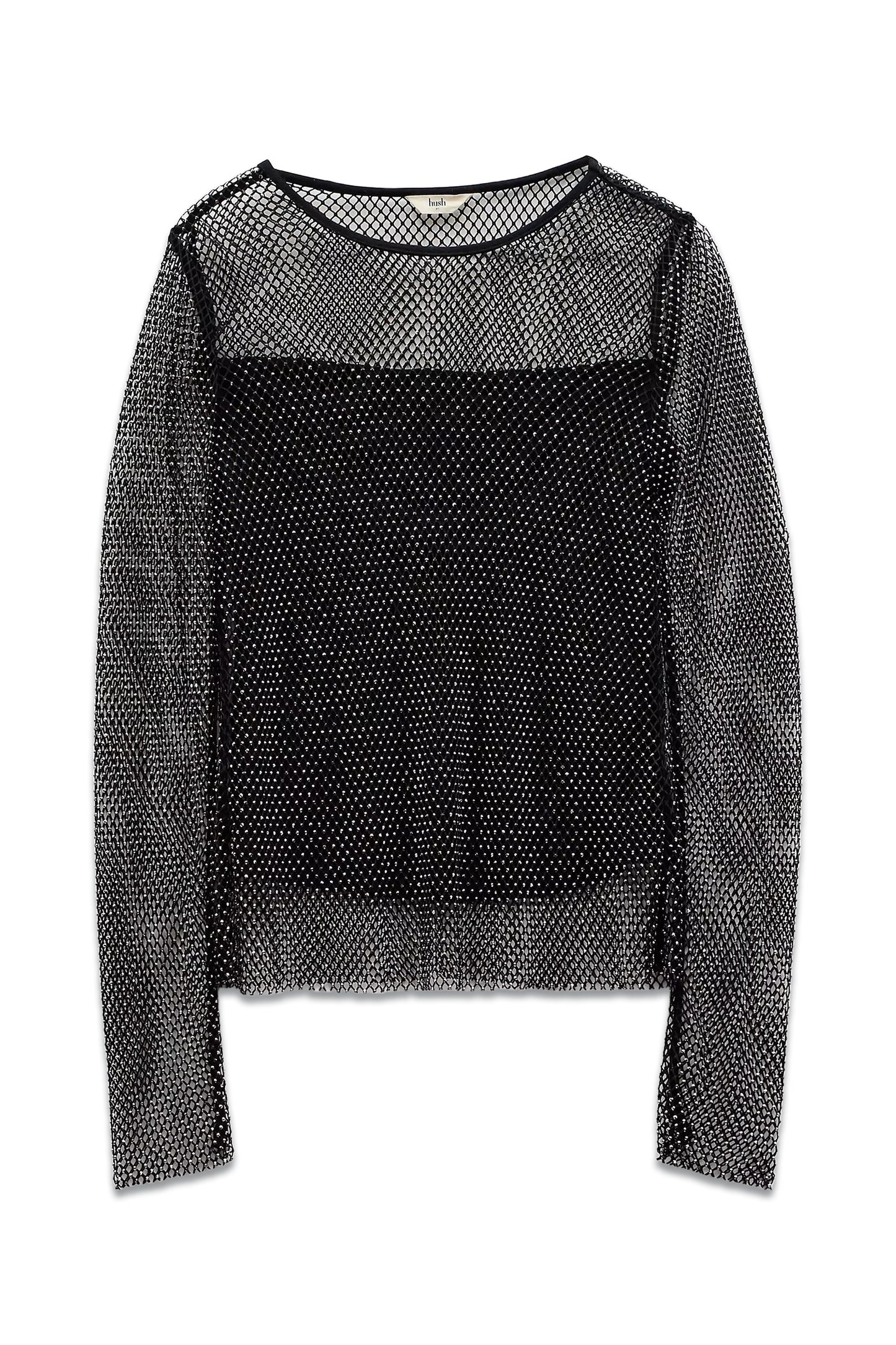 Una Sparkle Mesh Top, Black