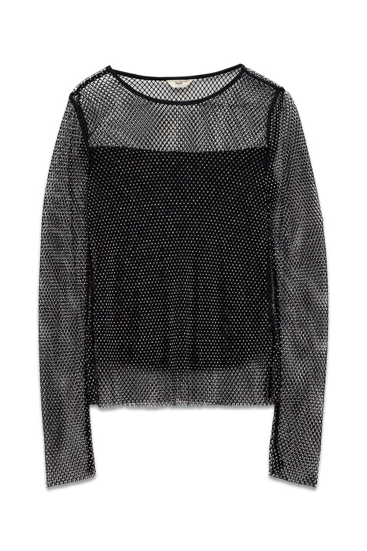 Una Sparkle Mesh Top, Black