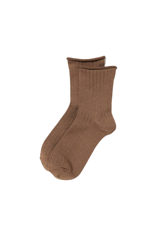 Brown HEATTECH Crew-top Roll Thermal Socks