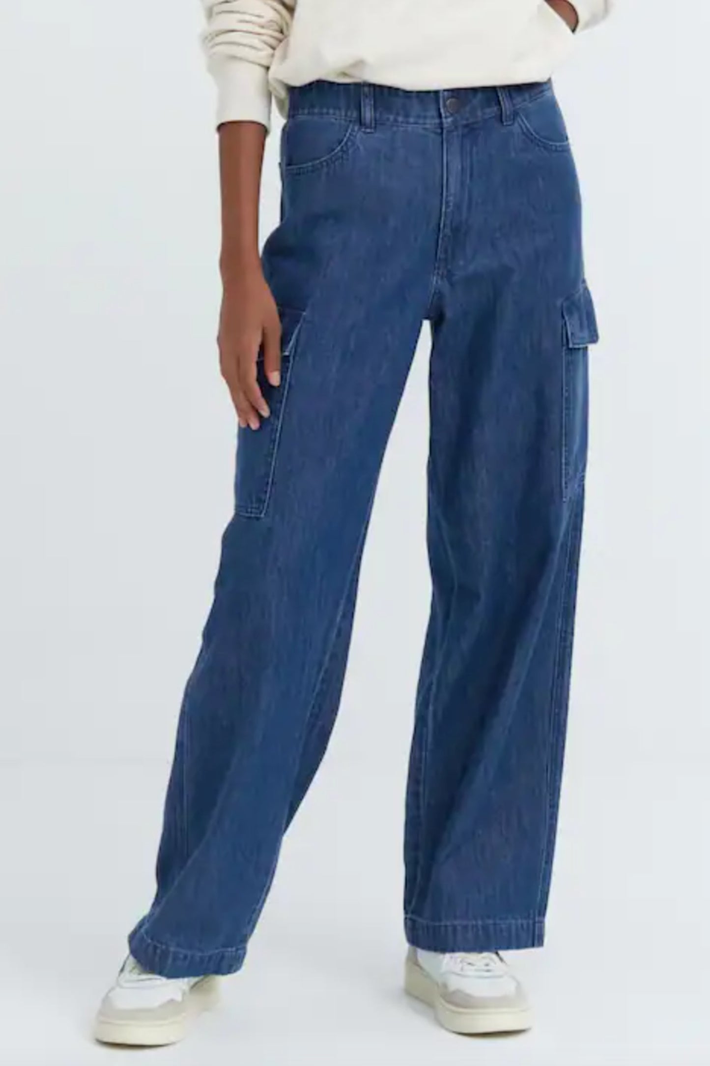 Denim Wide Straight Leg Cargo Trousers