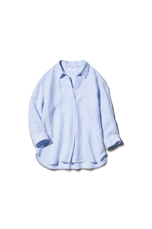 100% Premium Linen Skipper Collar Striped 3/4 Sleeved Shirt