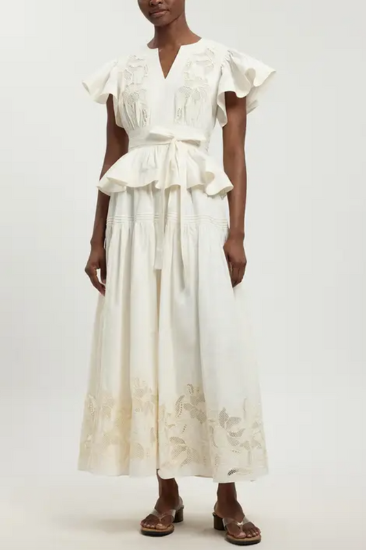 Cotton Cutwork Belted Midi Dress