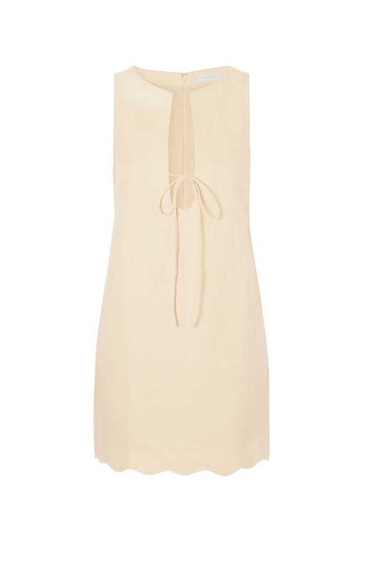 Alondra Tie-detailed Scalloped Linen Mini Dress