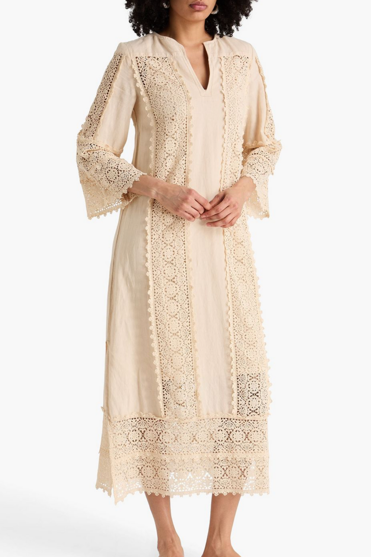 Delane Crochet-trimmed Linen and Cotton-blend Kaftan