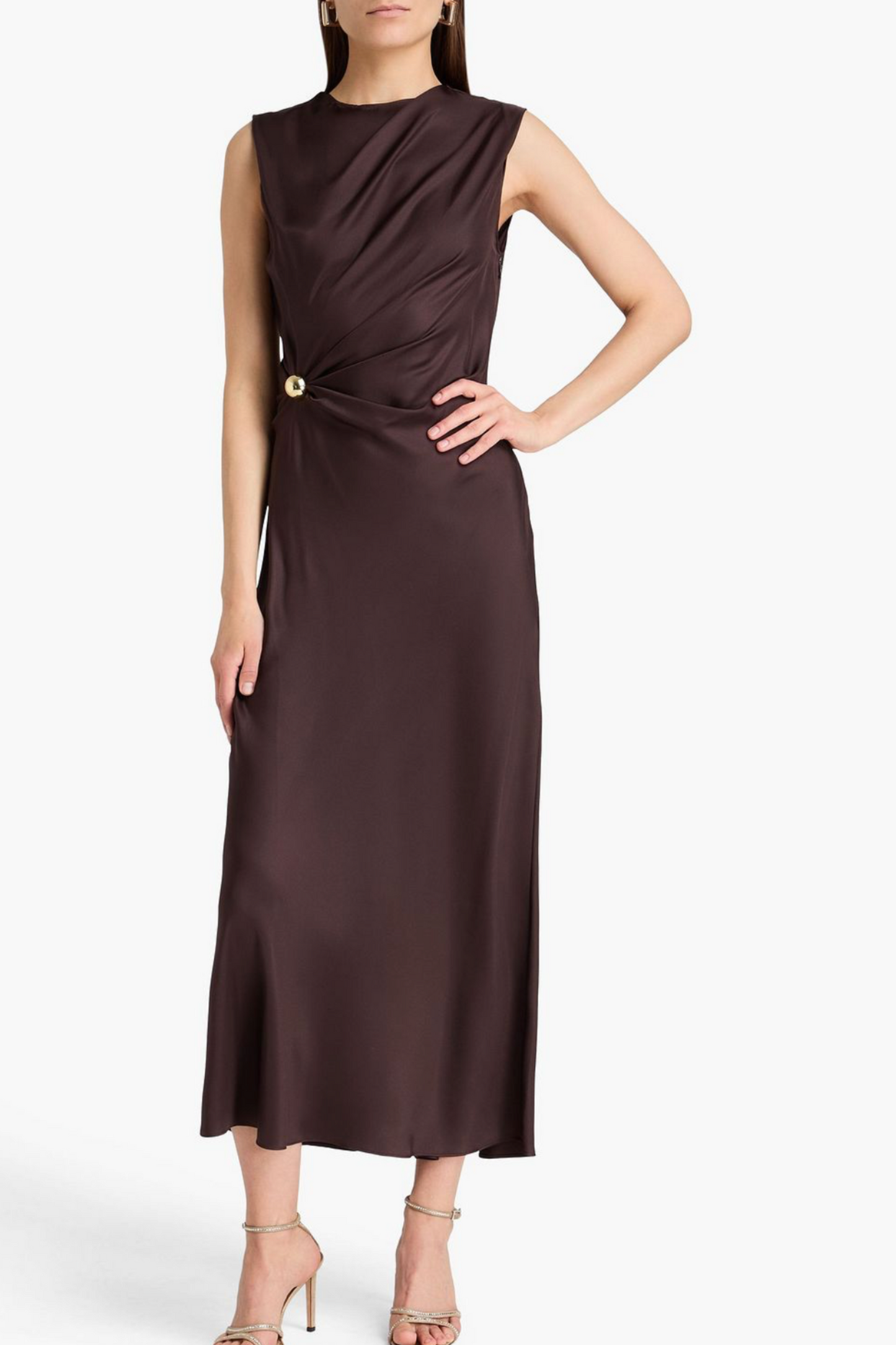 Roan Embellished Draped Silk-twill Midi Dress