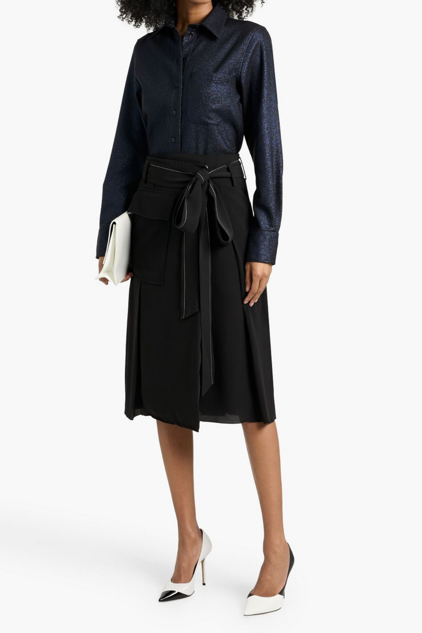 Belted Crepe Midi Wrap Skirt