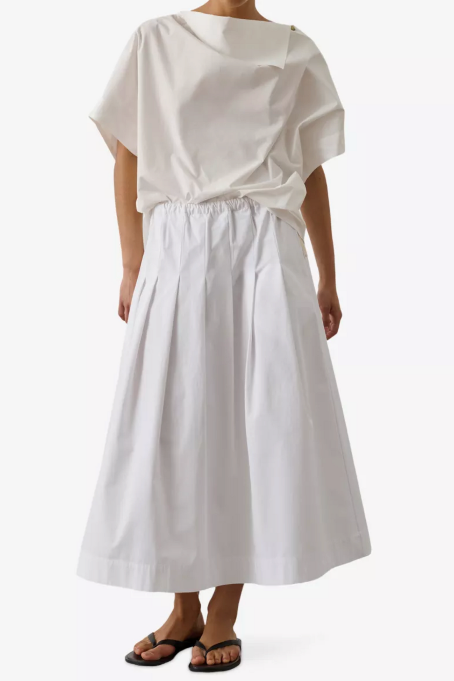 Amalia Pleated Cotton Midi Skirt