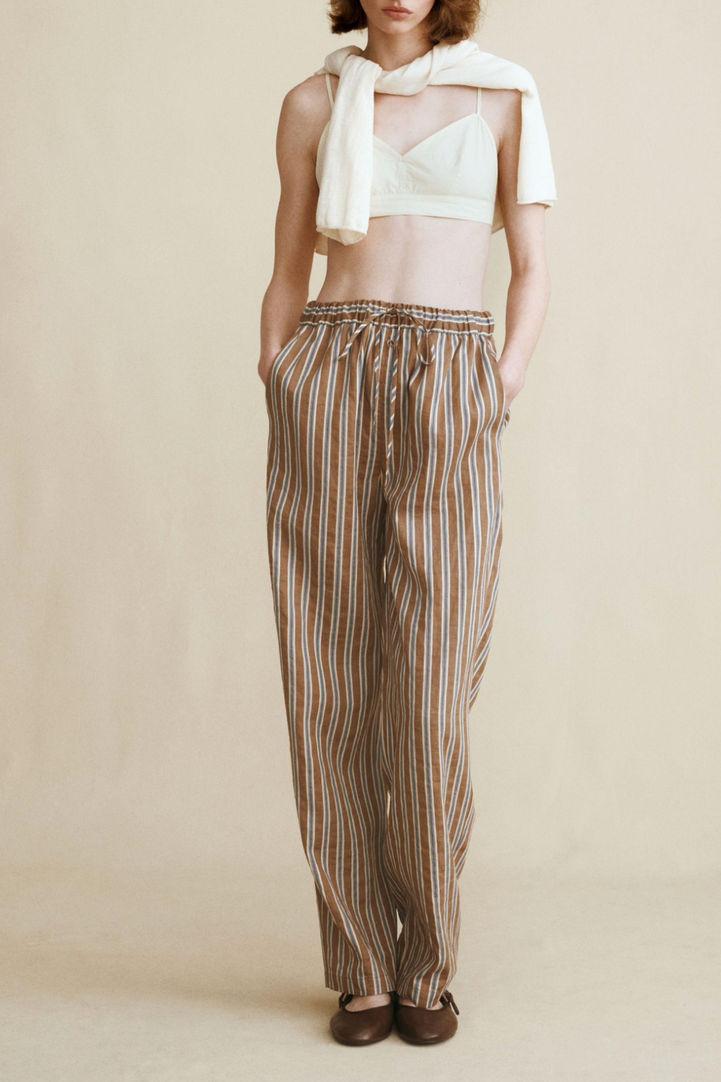Striped Linen Blend Trousers
