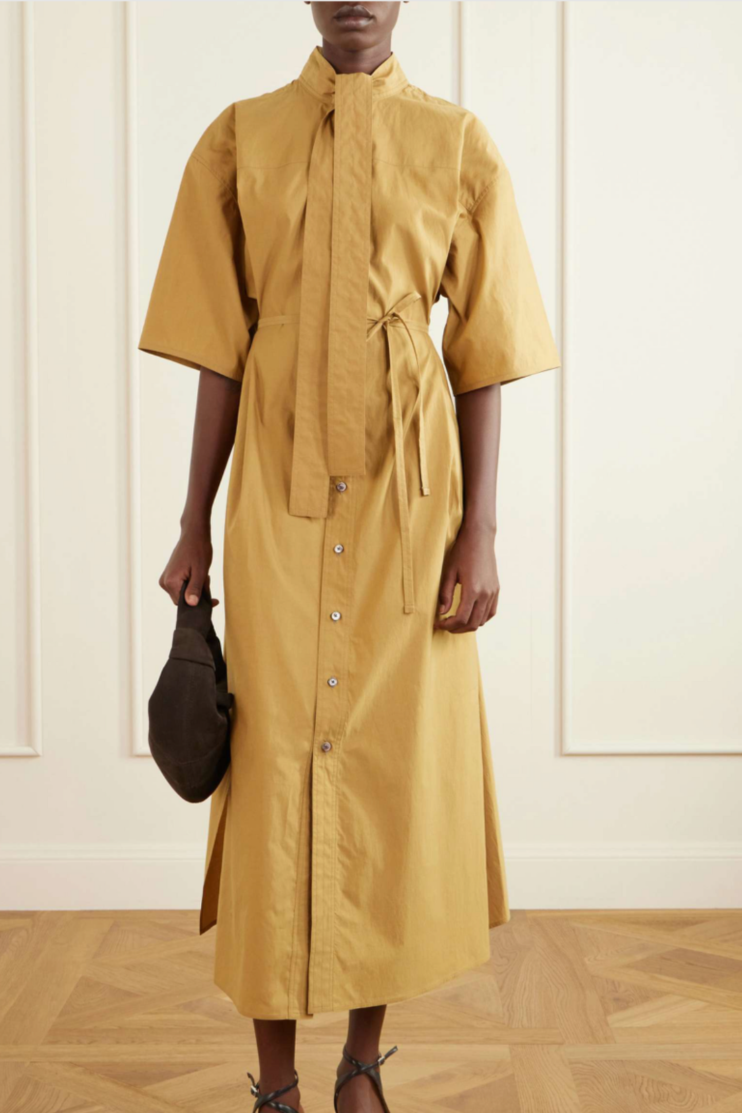 Reversible Scarf-Detailed Cotton-Blend Midi Dress