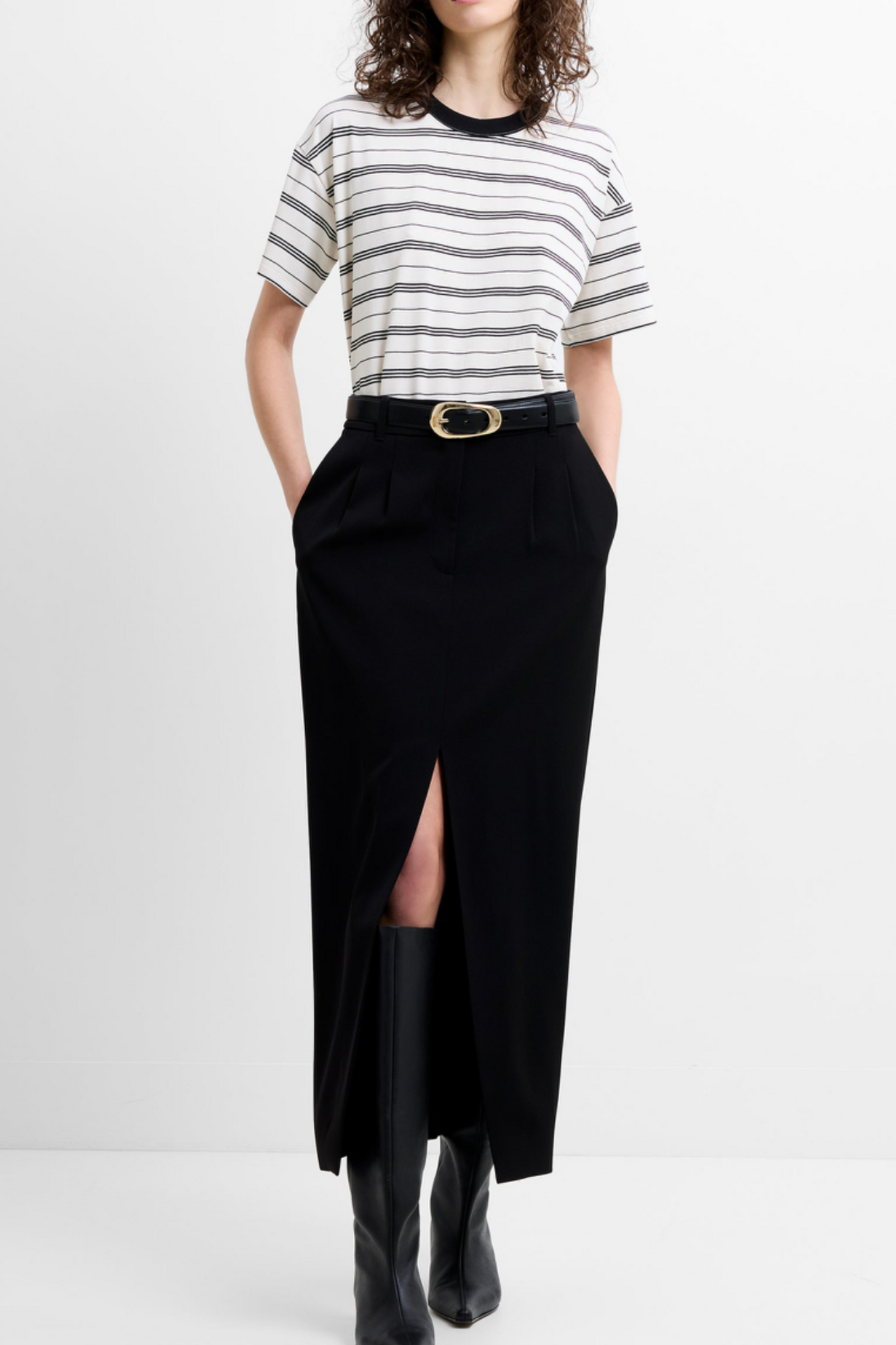 Harry Tailored Front Slit Midi Skirt