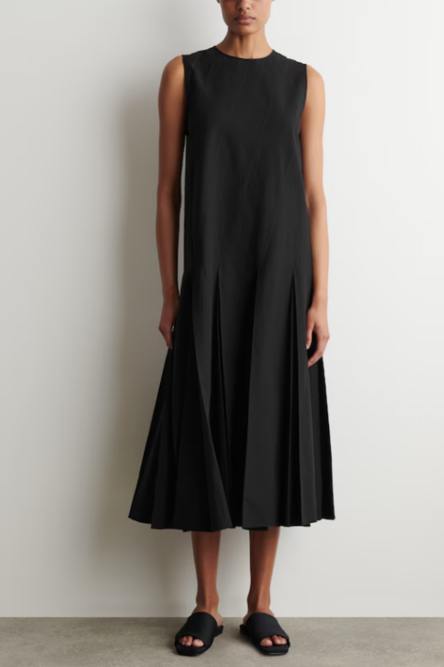 Pleated Cotton Linen Maxi Dress