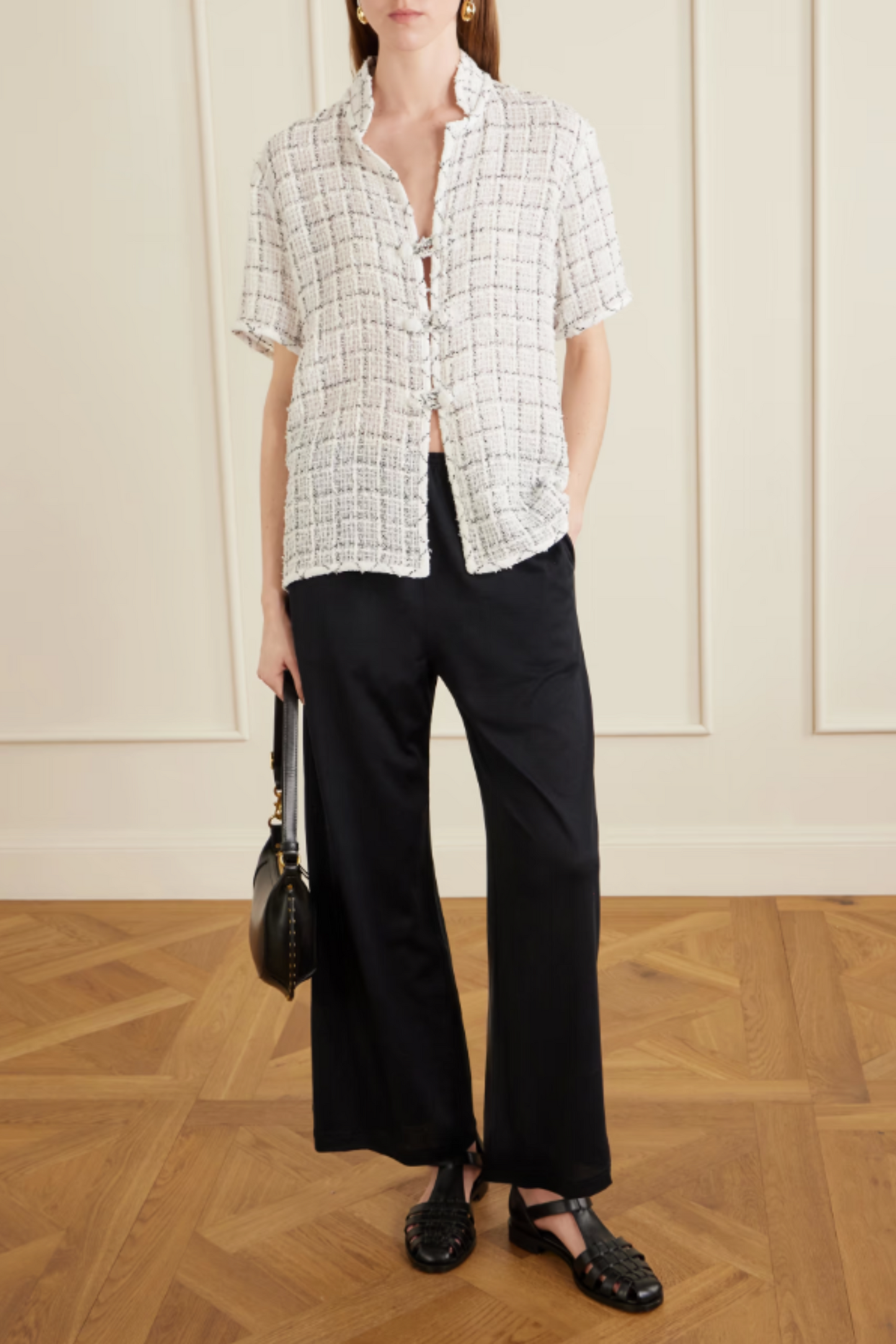 Cotton and silk-blend wide-leg pants