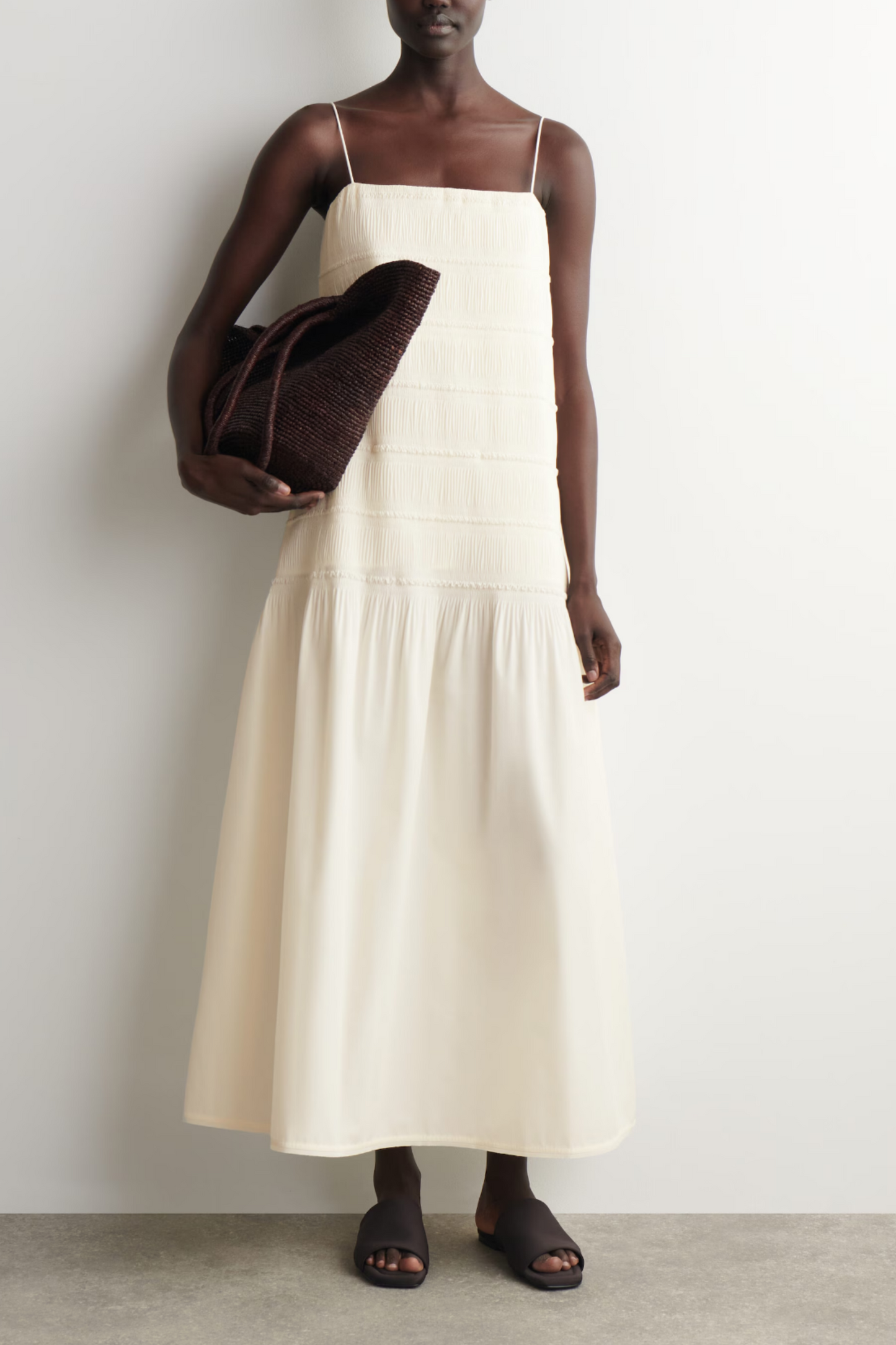 Ruched Dropped-waist Poplin Midi Dress