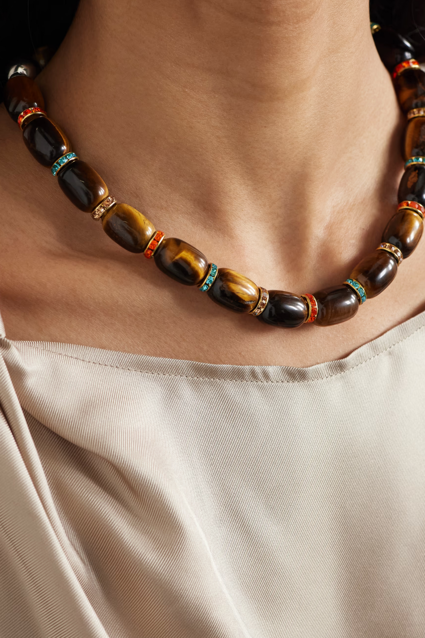 Donna Gold-tone Tiger's Eye and Crystal Necklace
