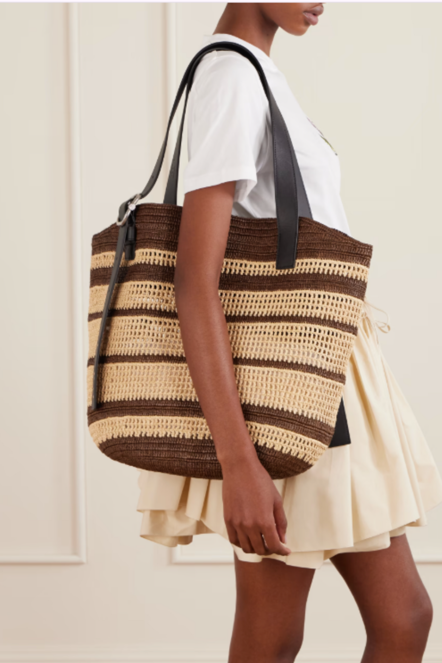 + Paula's Ibiza Loop Basket Leather-trimmed Raffia Tote