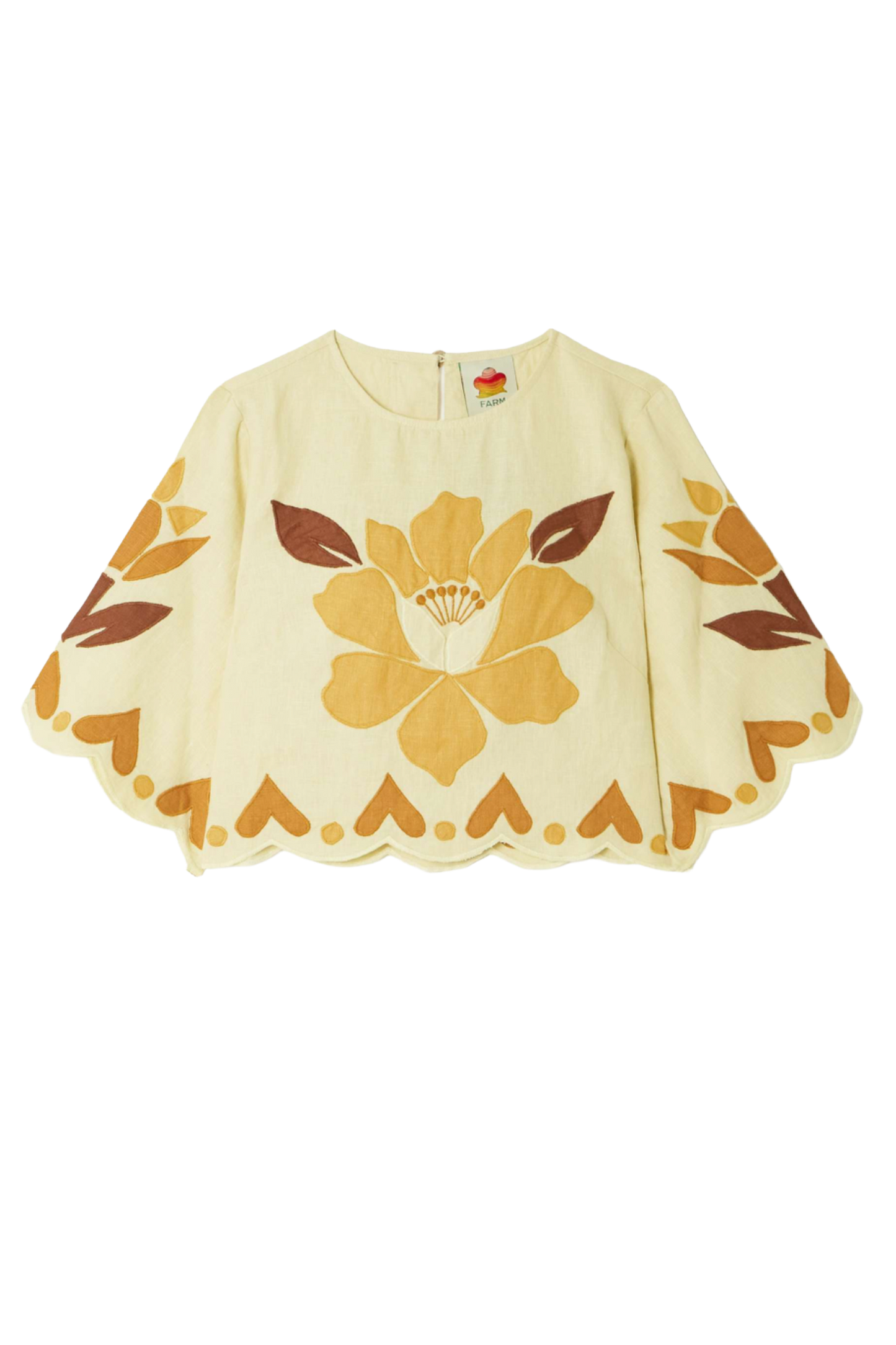 Summer Cropped Scalloped Appliquéd Linen Top