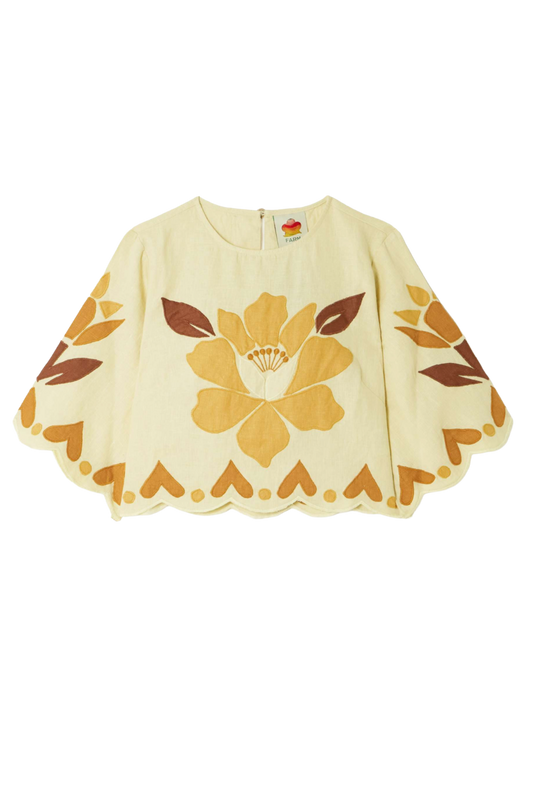 Summer Cropped Scalloped Appliquéd Linen Top