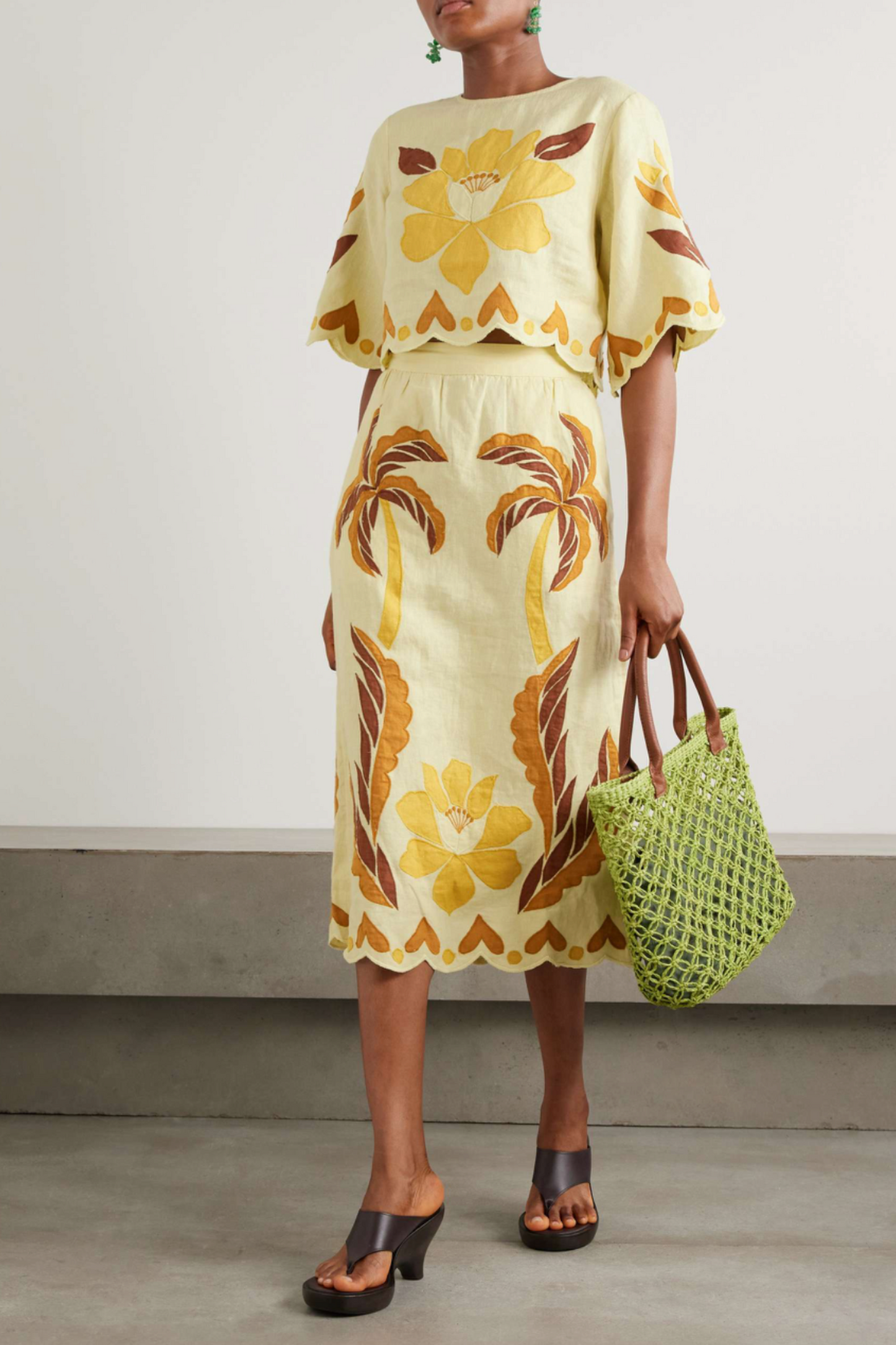 Summer Scalloped Appliquéd Linen Skirt and Linen Top