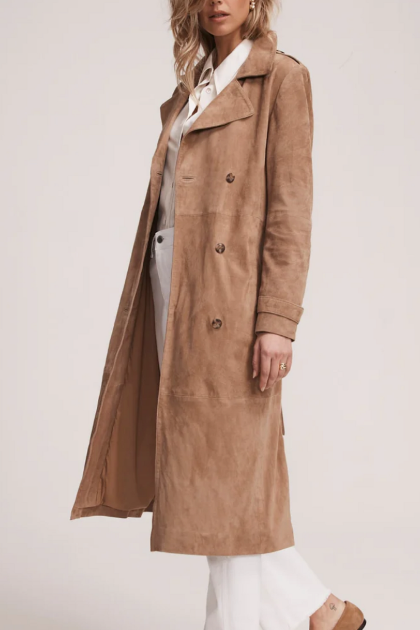 Neutral Suede Trench Coat