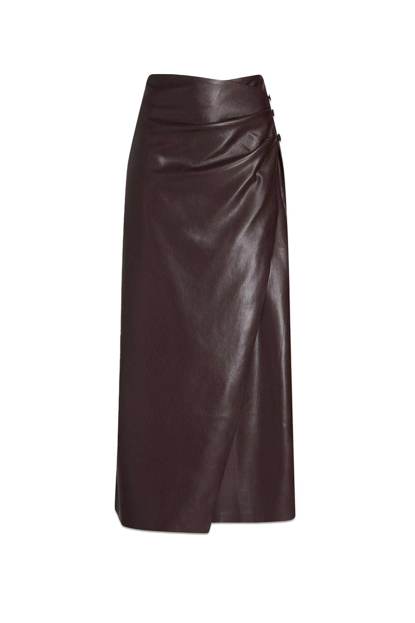 Draped Faux Leather Wrap Skirt