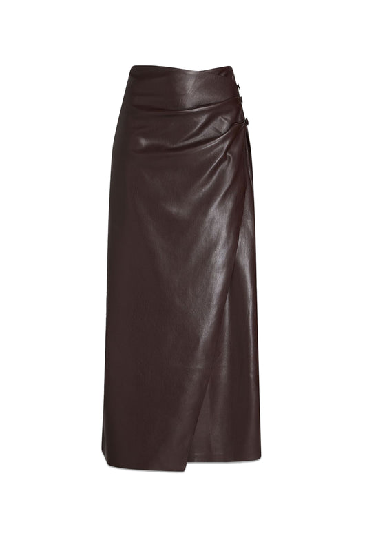Draped Faux Leather Wrap Skirt