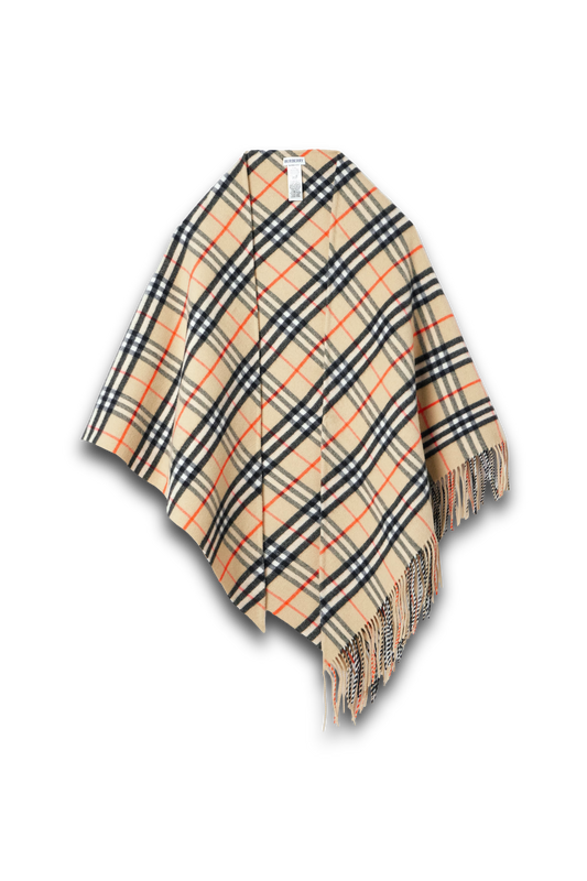 Fringed Checked Wool and Cashmere Blend Cape