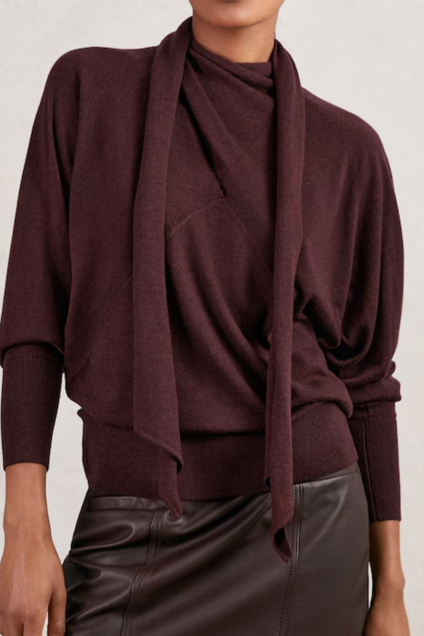 Wool Scarf-Tie Draped Jumper