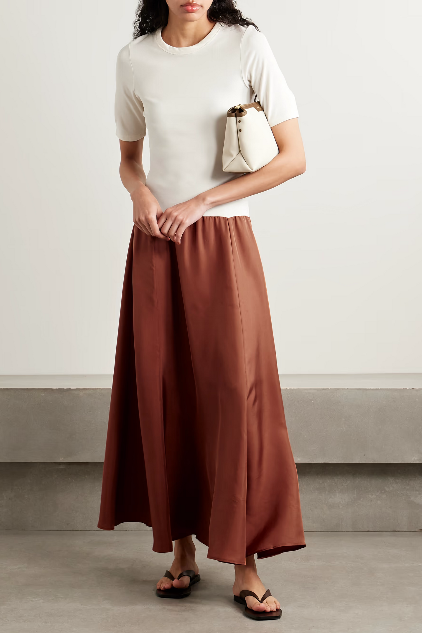 Stretch-Knit And Silk-Twill Maxi Dress
