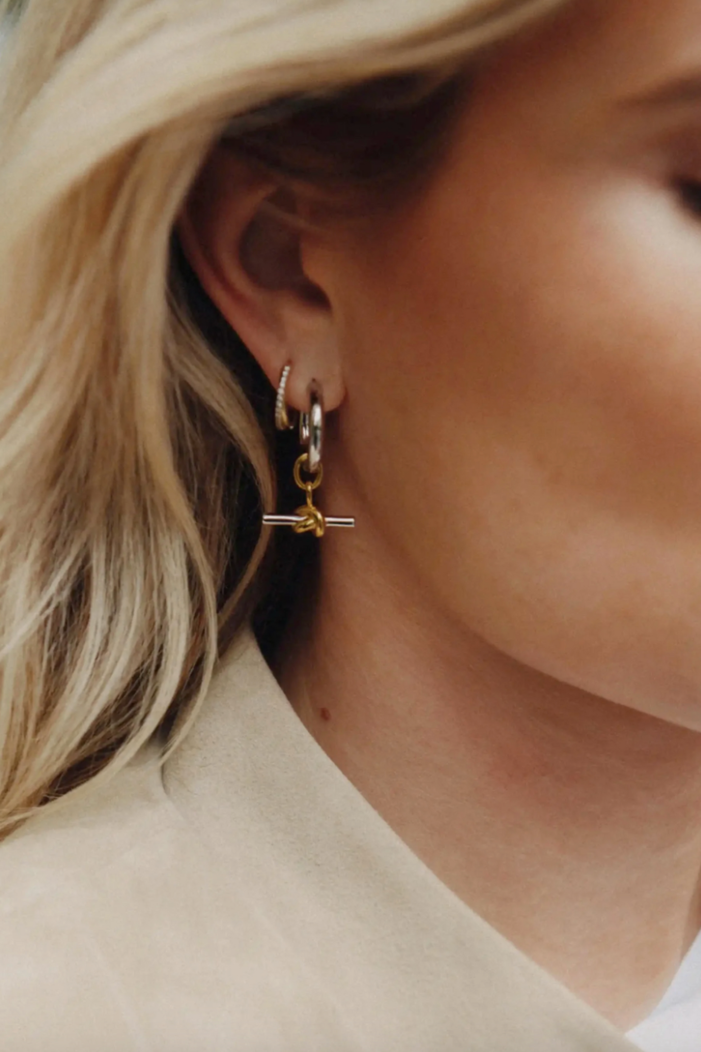Lucy Williams Knot T-Bar Charm Hoop Earrings