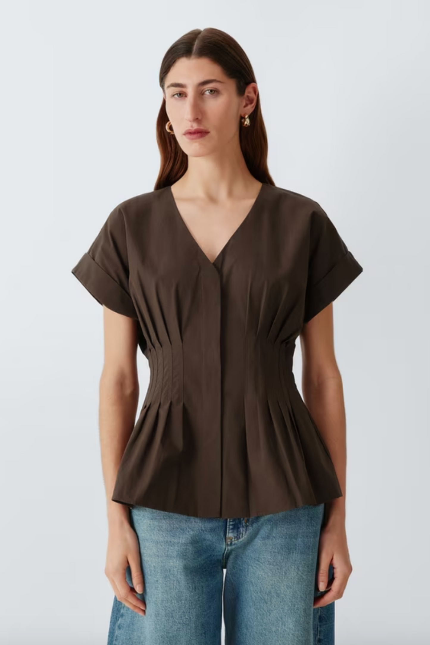 Cotton Tuck Detail Cap Sleeve Top