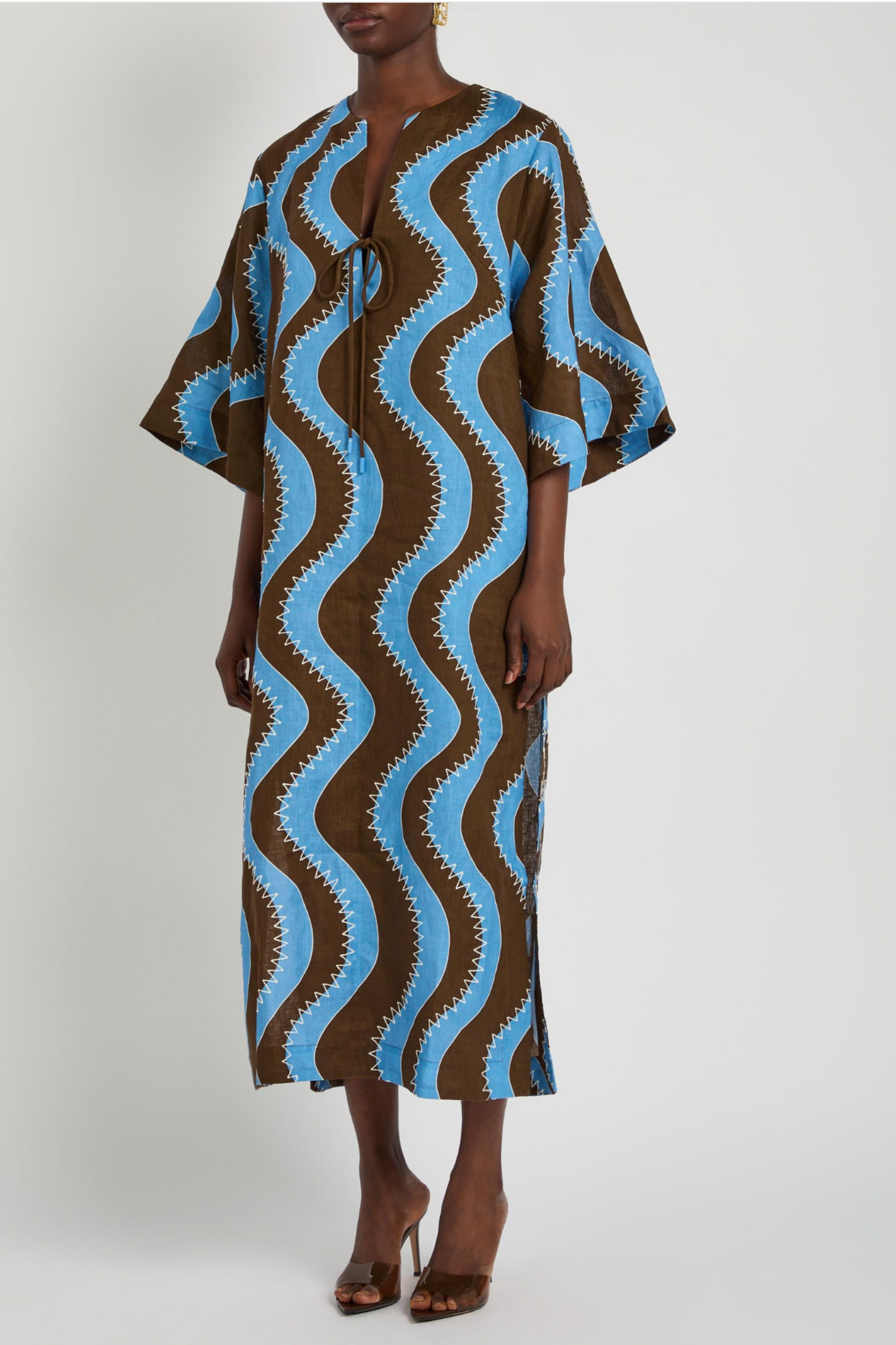 Frankie wavy-print linen midi dress