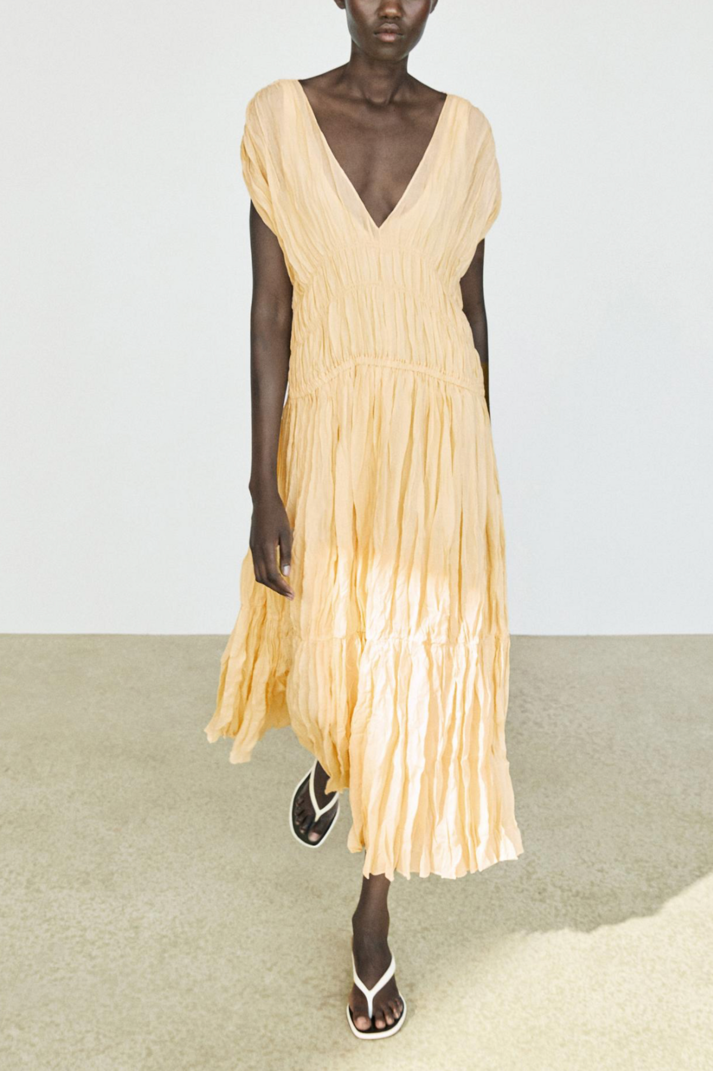 Flowing Gathered Midi Dress