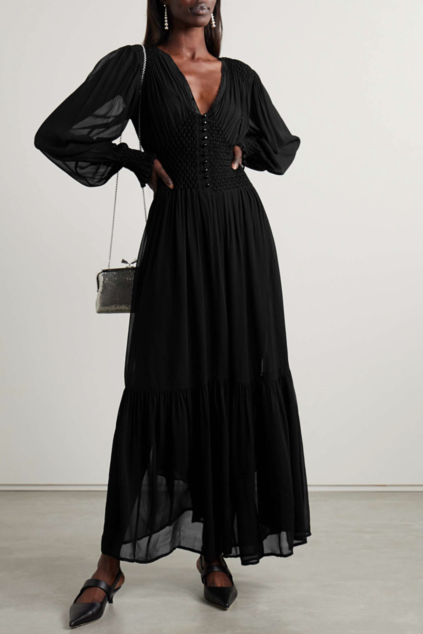 Evalina smocked chiffon maxi dress