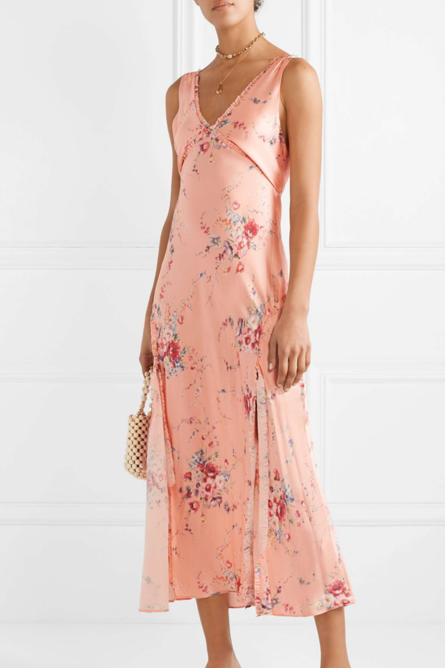 Kendall ruffled floral-print silk-satin maxi dress