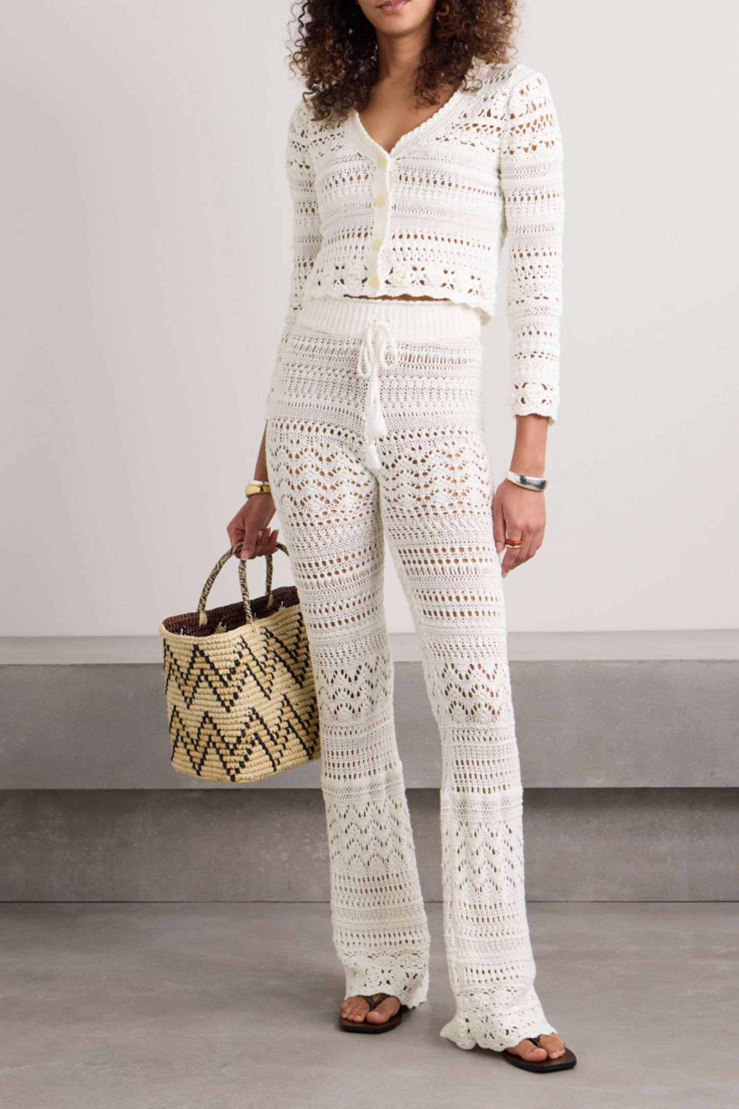Fosta crocheted cotton flared pants