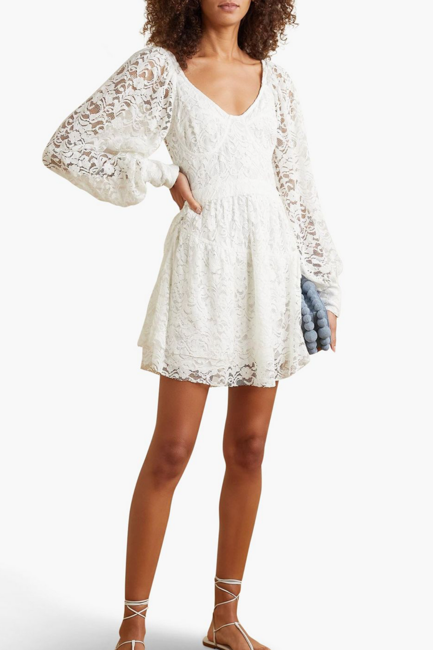 Tiered cotton-blend lace mini dress