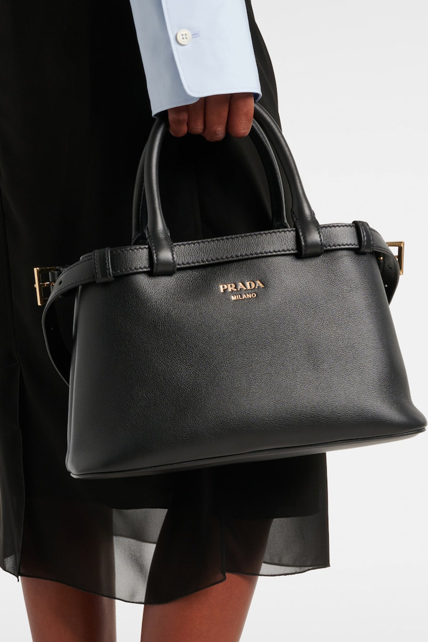 Prada Buckle Small Leather Tote Bag