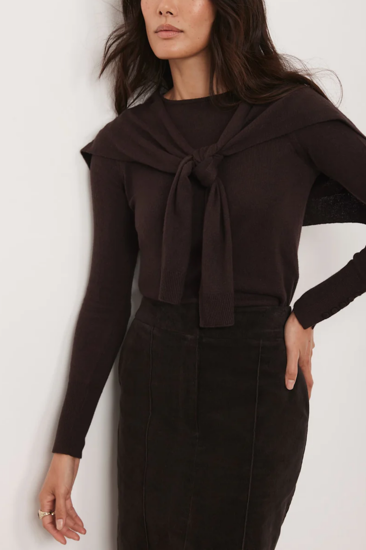 Cotton Blend Scarf Detail Knit Jumper