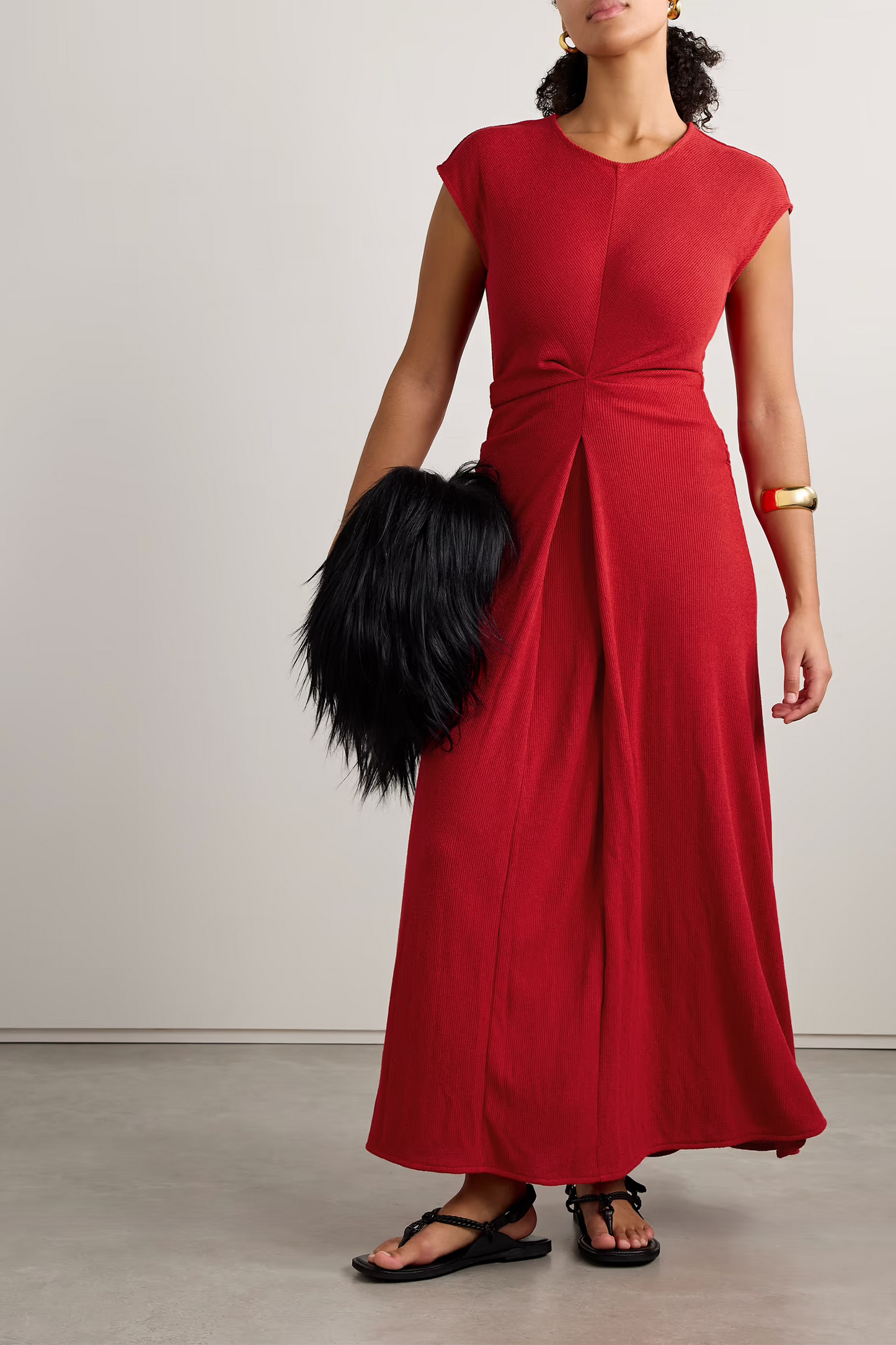 Gathered Ribbed-knit Maxi Dress