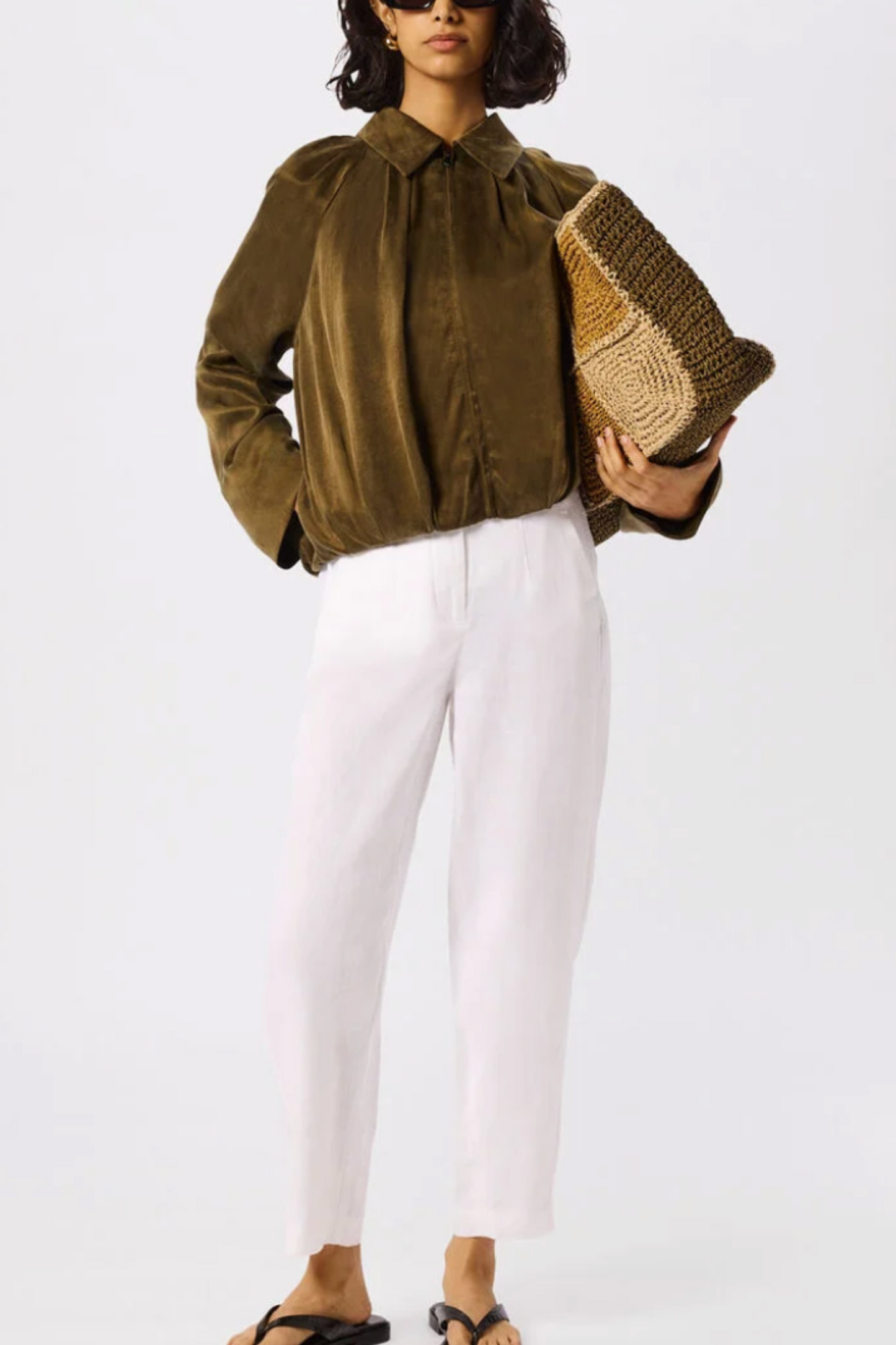 White Linen Barrel Leg Trouser