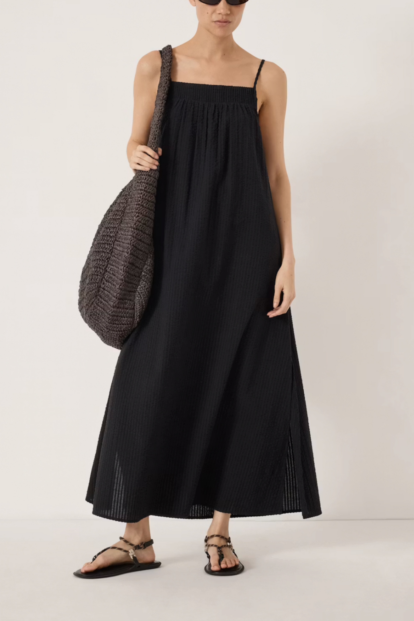 Carmen Seersucker Beach Maxi Dress