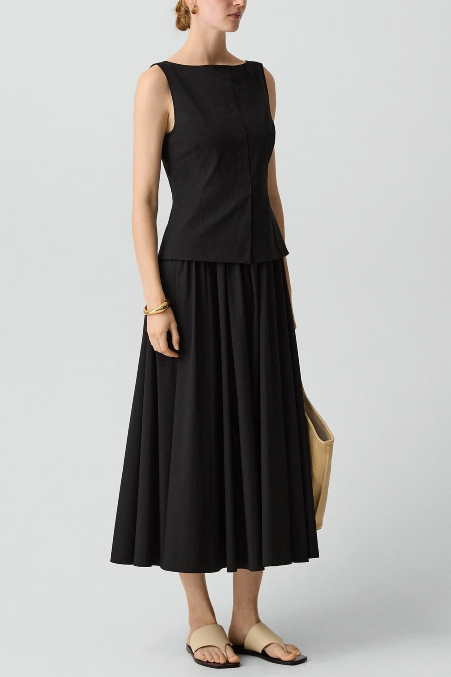 Boatneck Midi Dress in Relaxed Poplin