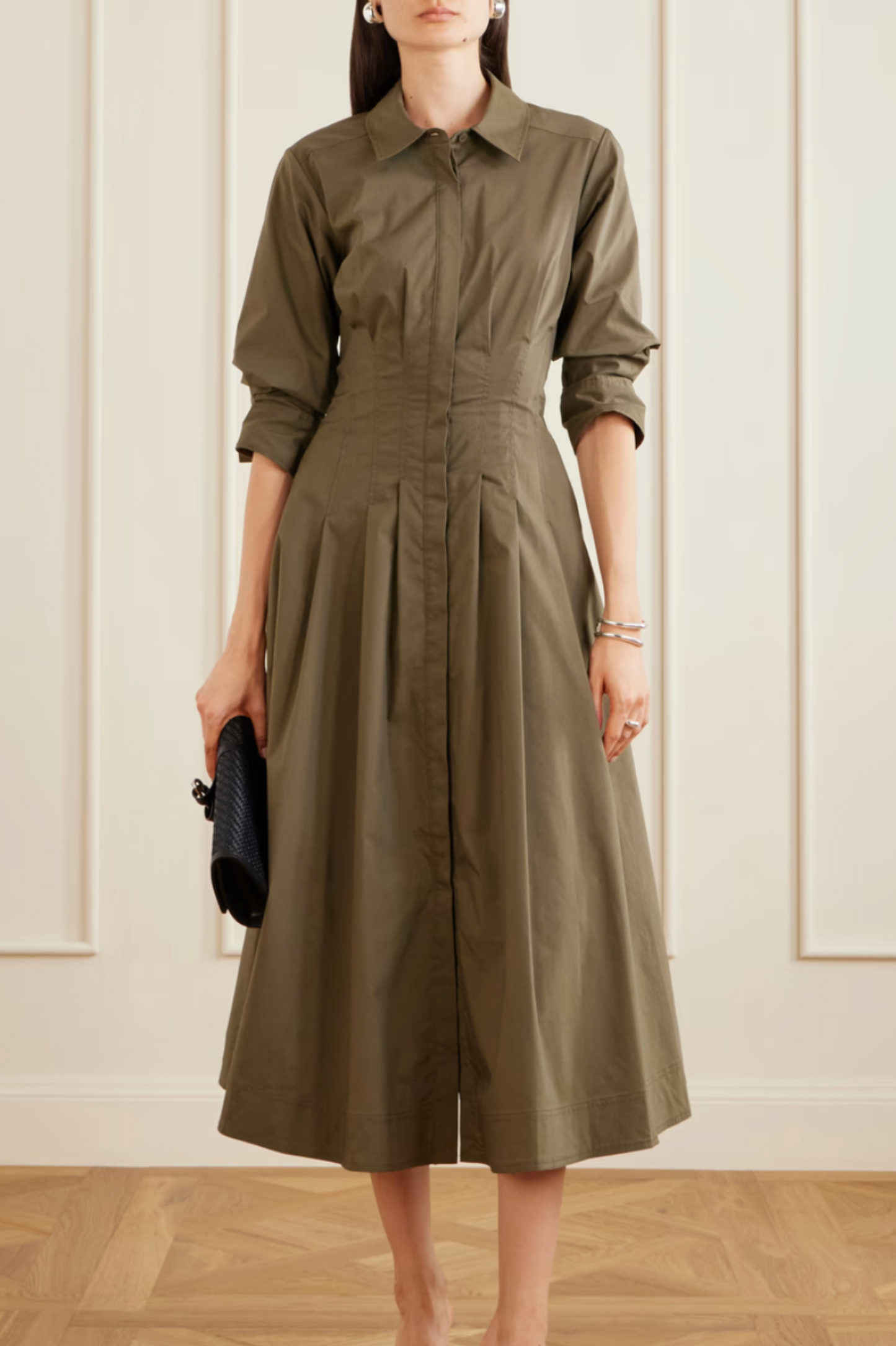 Jazz pintucked cotton-blend poplin midi shirt dress