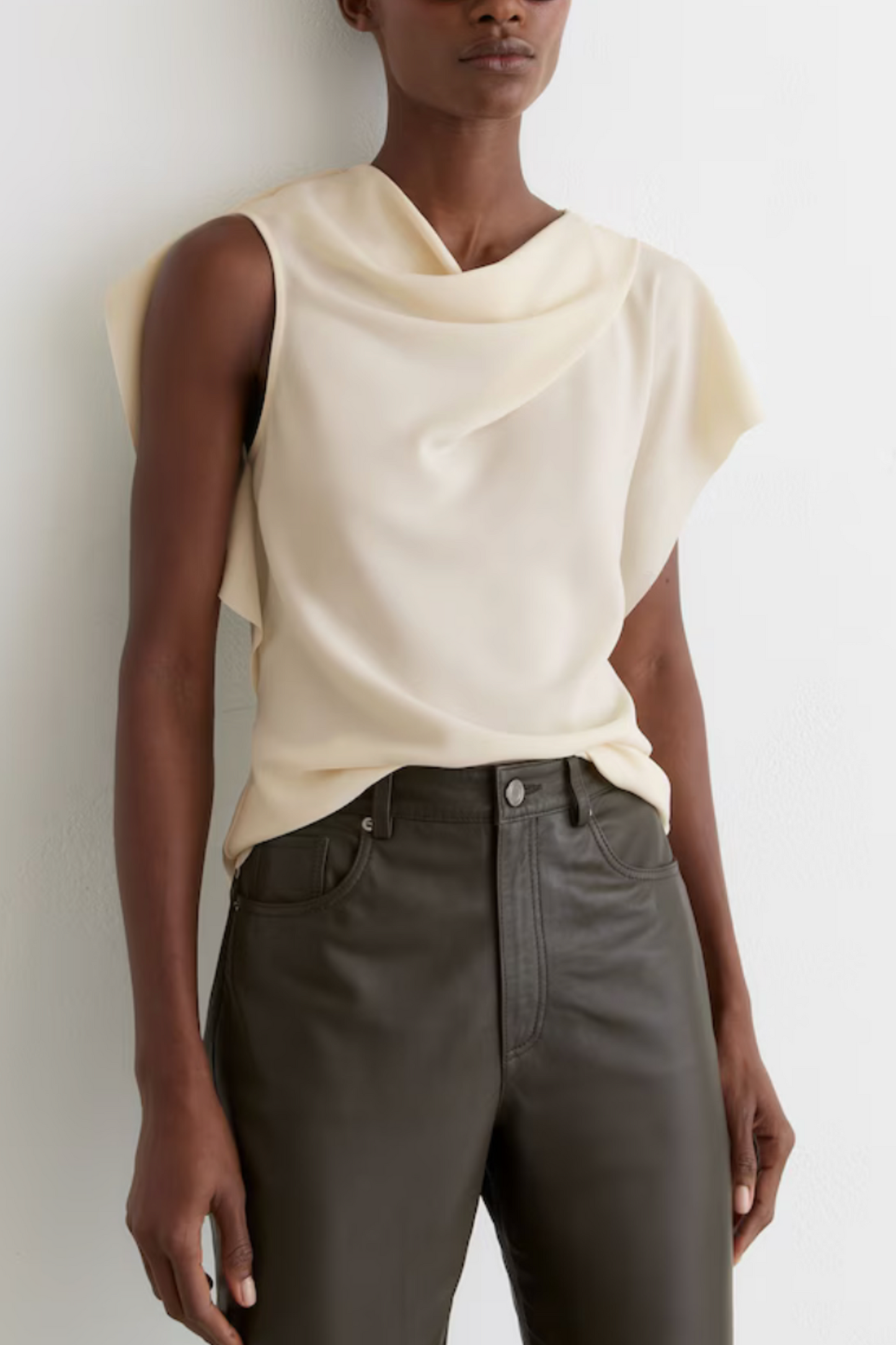 Asymmetric Drape-Neck Top in Ivory