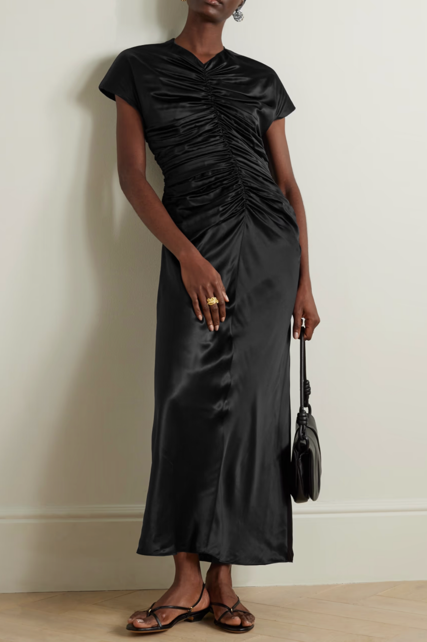 Aubree ruched silk-satin midi dress