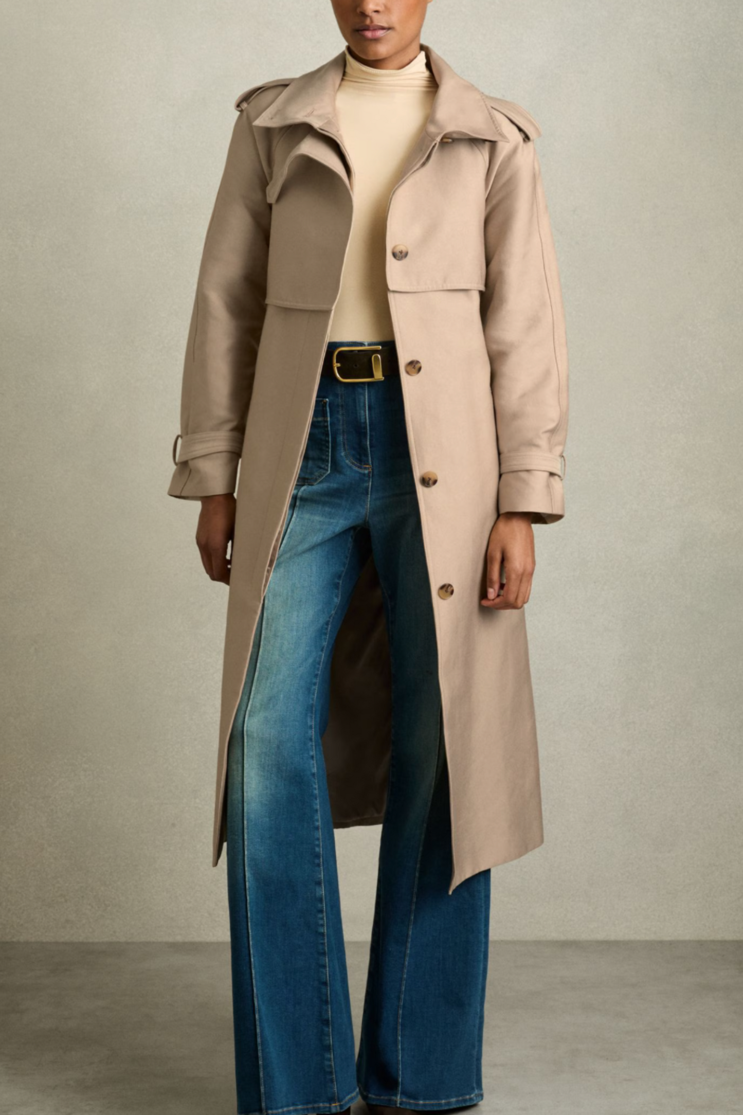 August Gabardine Trench Coat With Cotton In Neutral