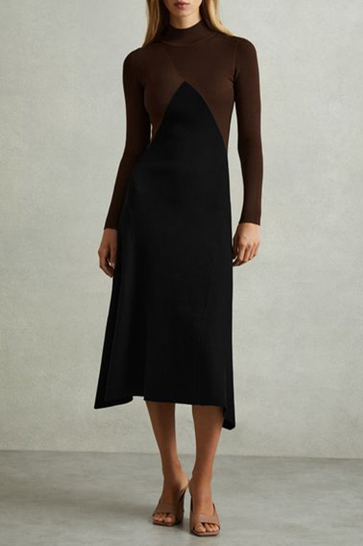 Colourblock Ribbed Midi Dress